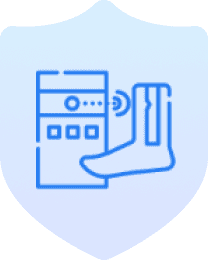 Foot scan technology icon on shield background.