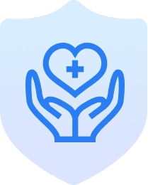 Hands holding heart with medical cross.