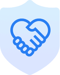 Handshake heart icon on dark shield.