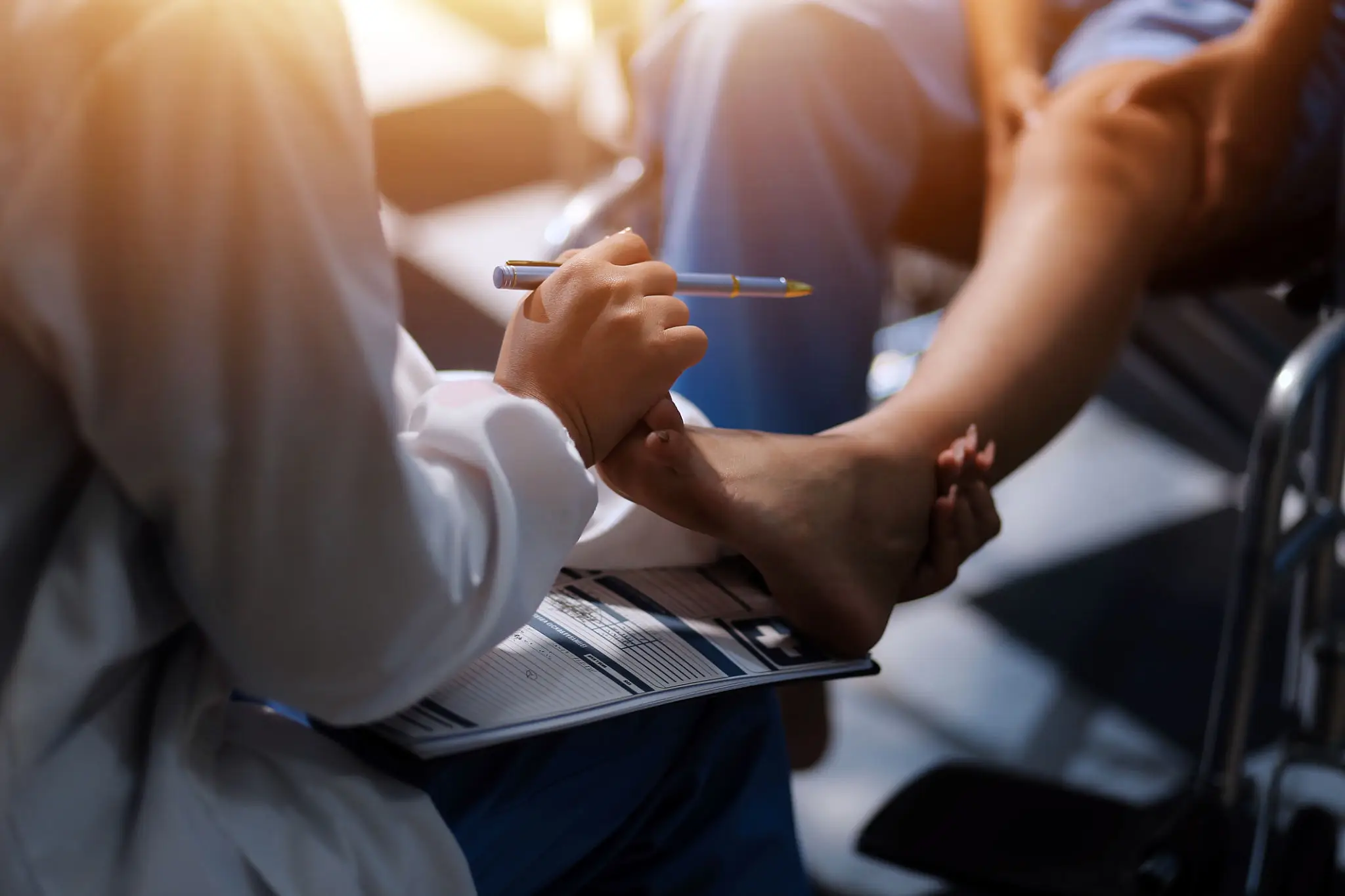 Medical professional preparing to give an injection to a patient's arm.